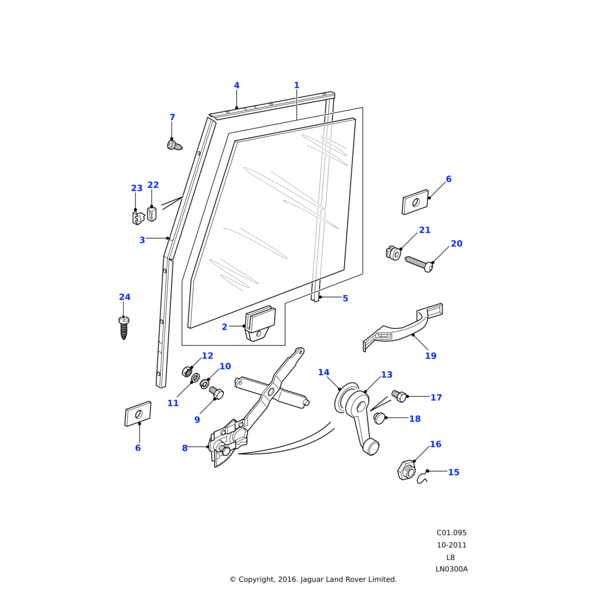 Land Rover Regulator-front door glass