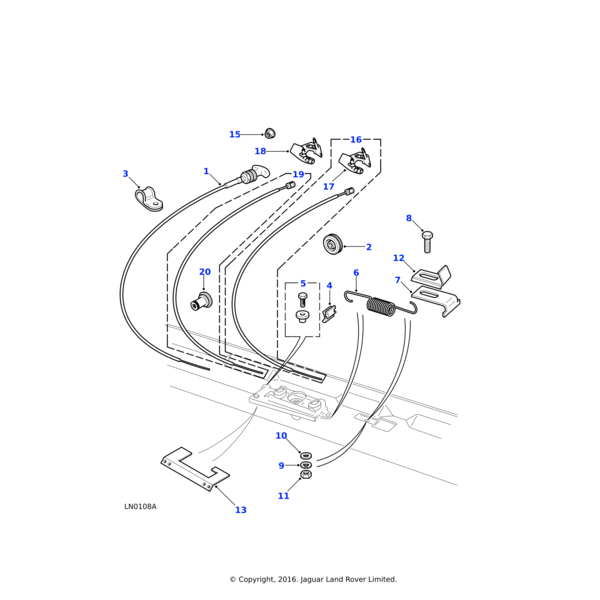 Land Rover Cable-bonnet release assembly