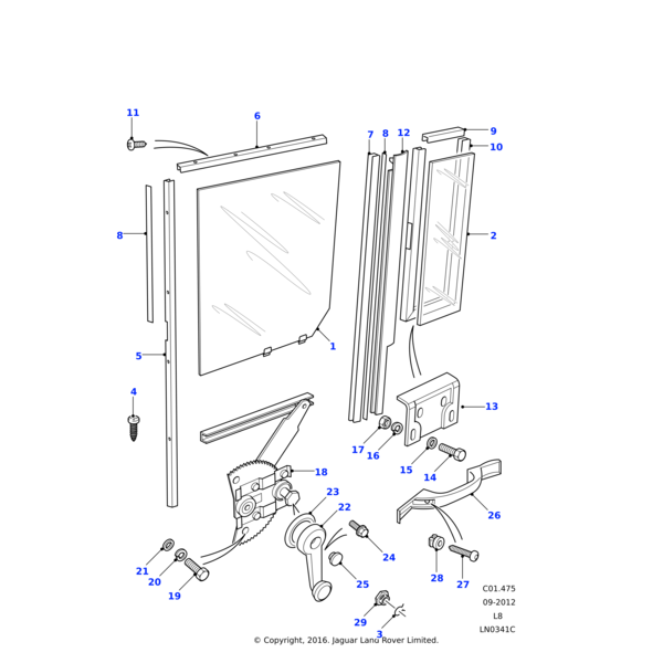 Land Rover Regulator-rear door glass